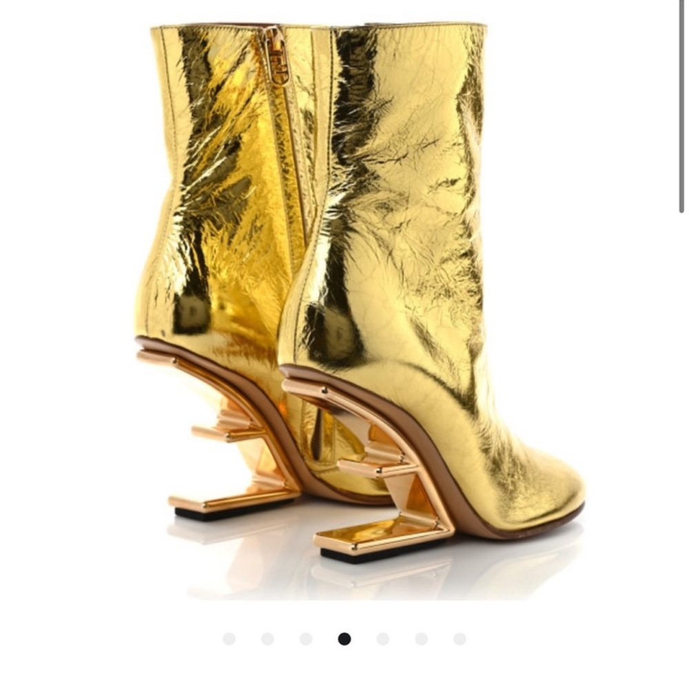 Fendi Gold and Black Block Heel booties